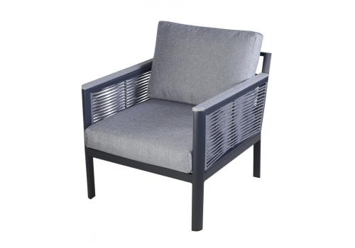  "Сан Ремо" кресло плетеное из роупа садовое, каркас алюминий темно-серый, роуп серый, ткань серая, фото 1 