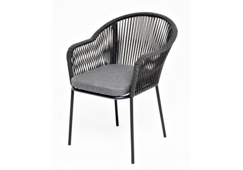  "Лион" стул плетеный из роупа, каркас алюминий темно-серый (RAL7024) шагрень, роуп темно-серый круглый, ткань темно-серая 019, фото 1 