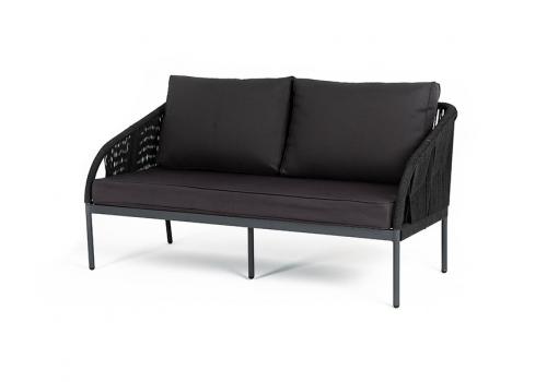  "Канны" диван 2-местный плетеный из роупа, каркас алюминий темно-серый (RAL7024) муар, роуп темно-серый круглый, ткань темно-серая 019, фото 1 