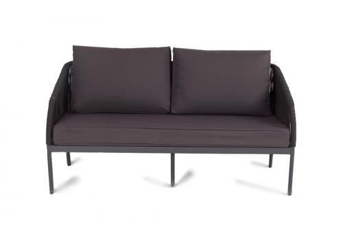 "Канны" диван 2-местный плетеный из роупа, каркас алюминий темно-серый (RAL7024) муар, роуп темно-серый круглый, ткань темно-серая 019, фото 2 
