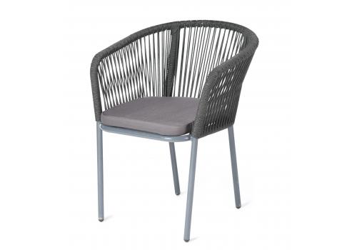  "Марсель" стул плетеный из роупа, каркас алюминий серый (RAL7022) шагрень, роуп коричневый круглый, ткань темно-серая 019, фото 1 