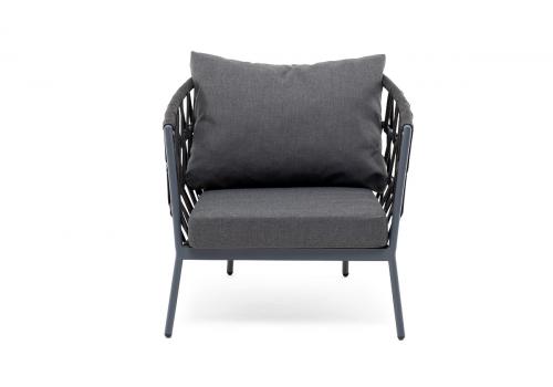  "Диего" кресло плетеное из роупа, каркас алюминий темно-серый (RAL7024) муар, роуп темно-серый круглый, ткань темно-серая 027, фото 3 