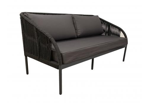  "Канны" диван 2-местный плетеный из роупа, каркас алюминий темно-серый (RAL7024) муар, роуп темно-серый круглый, ткань темно-серая 019, фото 3 