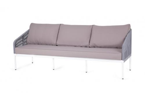  "Канны" диван 3-местный плетеный из роупа, каркас алюминий белый шагрень, роуп светло-серый круглый, ткань Neo ash, фото 1 