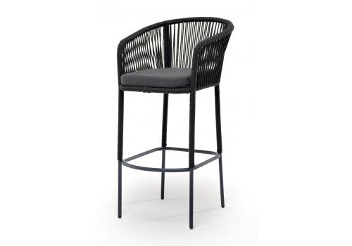  "Марсель" стул барный плетеный из роупа, каркас из стали темно-серый (RAL7024) шагрень, роуп темно-серый круглый, ткань темно-серая 027, фото 1 