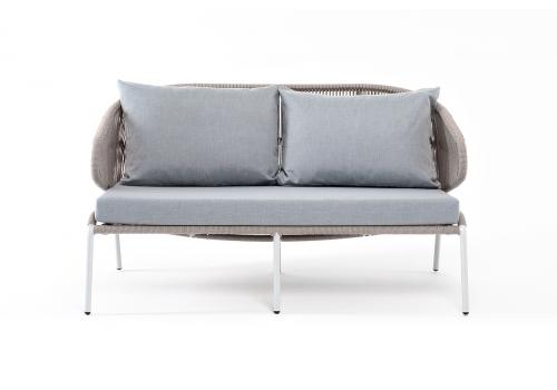 "Милан" диван 2-местный плетеный из роупа, каркас алюминий темно-серый (RAL7024) муар, роуп темно-серый круглый, ткань темно-серая 019, фото 2 