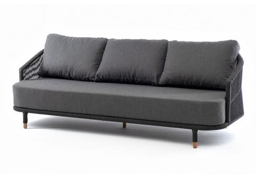  "Верона" диван 3-местный плетеный из роупа, каркас алюминий темно-серый (RAL7024) муар, роуп темно-серый круглый, ткань темно-серая 027, фото 1 