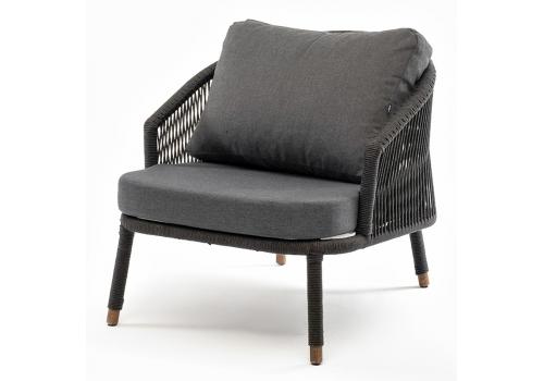  "Верона" кресло плетеное из роупа, каркас алюминий темно-серый (RAL7024) муар, роуп темно-серый круглый, ткань темно-серая 027, фото 1 