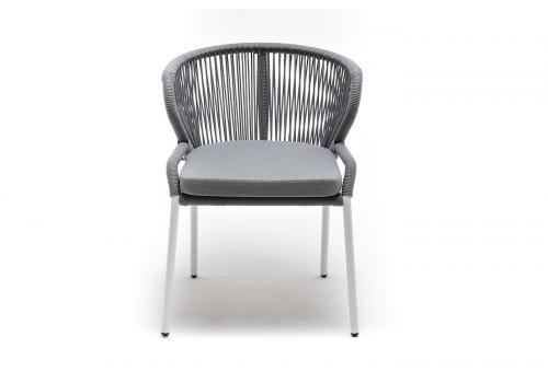  "Милан" стул плетеный из роупа, каркас алюминий белый шагрень, роуп светло-серый круглый, ткань светло-серая, фото 2 
