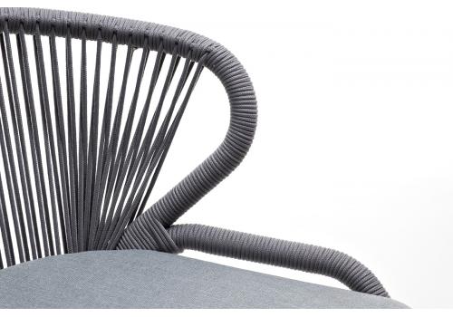  "Милан" стул плетеный из роупа, каркас алюминий белый шагрень, роуп светло-серый круглый, ткань светло-серая, фото 6 