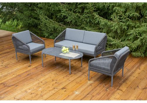  "Канны" лаунж-зона 4-местная из роупа со столиком "Диего" цвета "серый гранит", роуп темно-серый круглый, ткань темно-серая, фото 1 