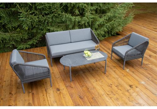  "Канны" лаунж-зона 4-местная из роупа со столиком "Диего" цвета "серый гранит", роуп темно-серый круглый, ткань темно-серая, фото 2 