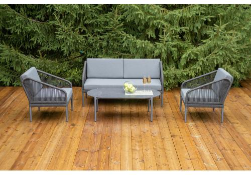  "Канны" лаунж-зона 4-местная из роупа со столиком "Диего" цвета "серый гранит", роуп темно-серый круглый, ткань темно-серая, фото 3 