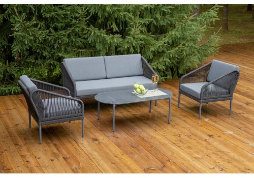  "Канны" лаунж-зона 4-местная из роупа со столиком "Диего" цвета "серый гранит", роуп темно-серый круглый, ткань темно-серая, фото 4 