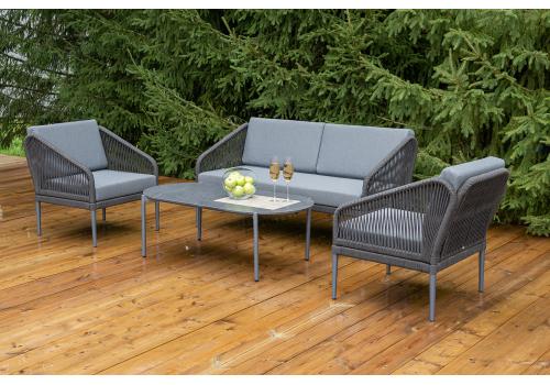  "Канны" лаунж-зона 4-местная из роупа со столиком "Диего" цвета "серый гранит", роуп темно-серый круглый, ткань темно-серая, фото 5 