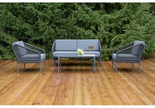  "Канны" лаунж-зона 4-местная из роупа со столиком "Диего" цвета "серый гранит", роуп темно-серый круглый, ткань темно-серая, фото 6 