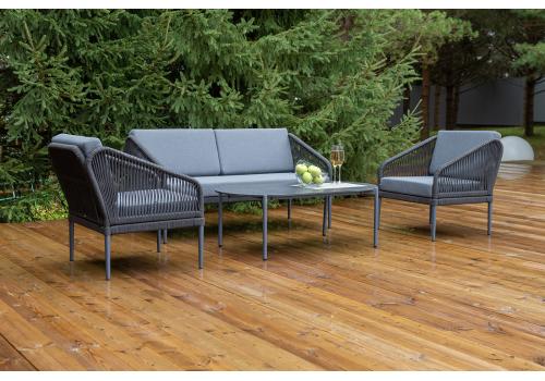  "Канны" лаунж-зона 4-местная из роупа со столиком "Диего" цвета "серый гранит", роуп темно-серый круглый, ткань темно-серая, фото 7 