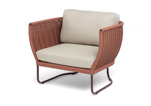  "Фиджи" кресло плетеное из роупа, каркас алюминий коричневый (RAL8016) муар, роуп красный (8372) круглый tex, ткань Mossle бежевая, фото 1 