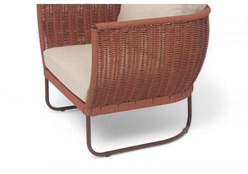  "Фиджи" кресло плетеное из роупа, каркас алюминий коричневый (RAL8016) муар, роуп красный (8372) круглый tex, ткань Mossle бежевая, фото 6 