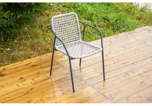  "Тунис" стул плетеный из роупа, каркас алюминий темно-серый (RAL7024), роуп светло-серый, фото 3 