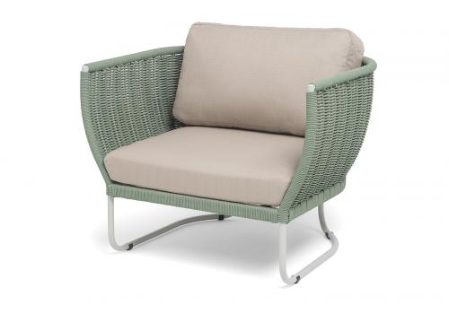  "Фиджи" кресло плетеное из роупа, каркас алюминий светло-серый (RAL7035) муар, роуп зеленый (4204) круглый tex, ткань Mossle бежевая, фото 1 