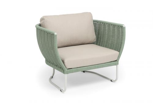  "Фиджи" кресло плетеное из роупа, каркас алюминий светло-серый (RAL7035) муар, роуп зеленый (4204) круглый tex, ткань Mossle бежевая, фото 2 