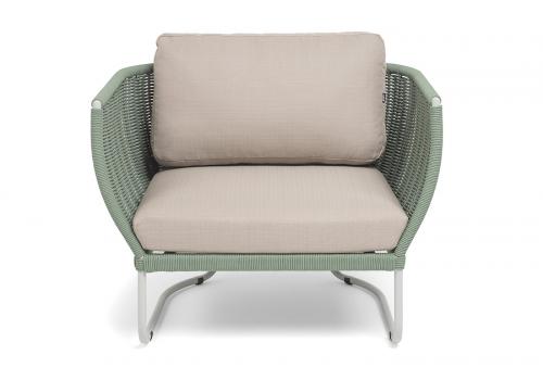  "Фиджи" кресло плетеное из роупа, каркас алюминий светло-серый (RAL7035) муар, роуп зеленый (4204) круглый tex, ткань Mossle бежевая, фото 3 