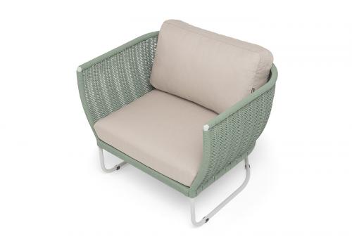  "Фиджи" кресло плетеное из роупа, каркас алюминий светло-серый (RAL7035) муар, роуп зеленый (4204) круглый tex, ткань Mossle бежевая, фото 4 