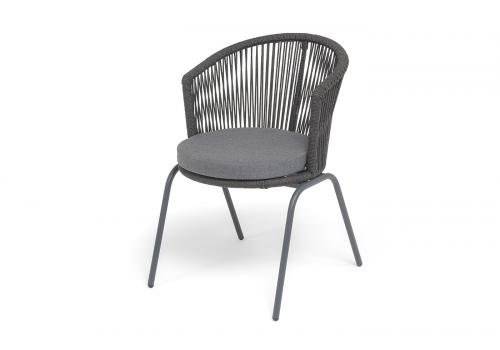  "Люксембург" стул плетеный из роупа, каркас из стали темно-серый (RAL7024) муар, роуп темно-серый круглый, ткань темно-серая 027, фото 1 