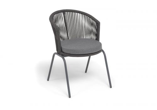  "Люксембург" стул плетеный из роупа, каркас из стали темно-серый (RAL7024) муар, роуп темно-серый круглый, ткань темно-серая 027, фото 2 