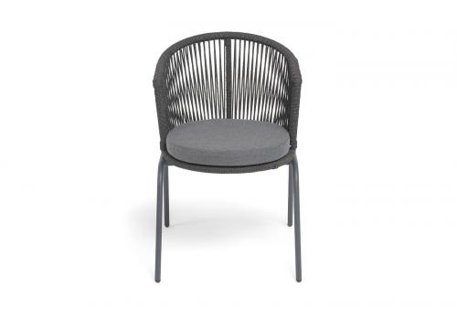  "Люксембург" стул плетеный из роупа, каркас из стали темно-серый (RAL7024) муар, роуп темно-серый круглый, ткань темно-серая 027, фото 3 