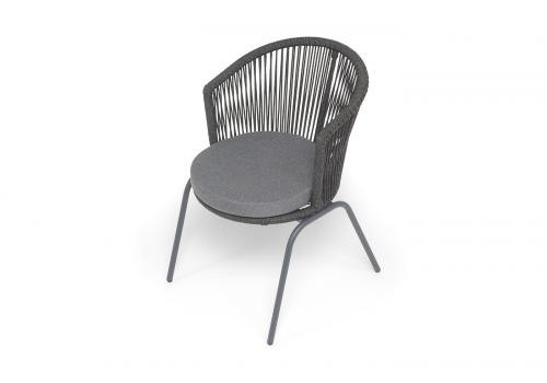  "Люксембург" стул плетеный из роупа, каркас из стали темно-серый (RAL7024) муар, роуп темно-серый круглый, ткань темно-серая 027, фото 4 