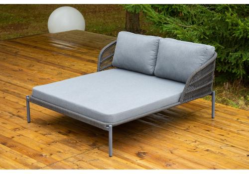  "Позитано" лежак плетеный из роупа, каркас алюминий темно-серый (RAL7024) муар, роуп темно-серый круглый, ткань темно-серая 027, фото 1 