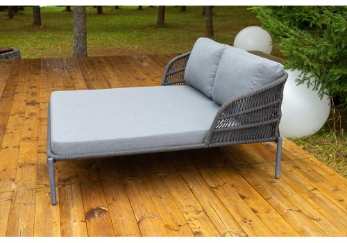  "Позитано" лежак плетеный из роупа, каркас алюминий темно-серый (RAL7024) муар, роуп темно-серый круглый, ткань темно-серая 027, фото 5 