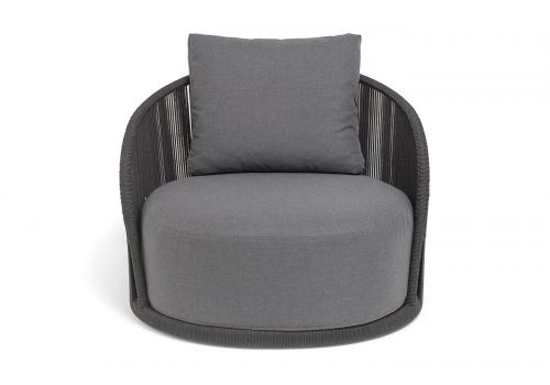  "Монтелла" кресло плетеное из роупа, каркас алюминий темно-серый (RAL7024) муар, роуп темно-серый круглый, ткань темно-серая 027, фото 3 