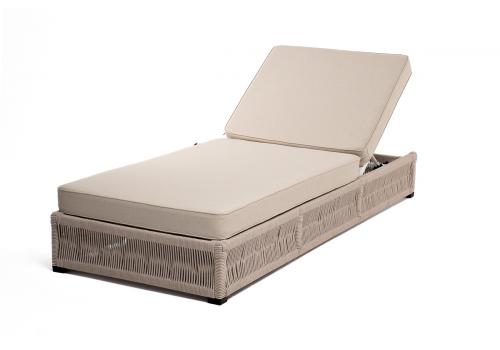  "Ривьера" шезлонг плетеный из роупа, каркас алюминий белый муар, роуп бежевый круглый, ткань бежевая 052, фото 3 