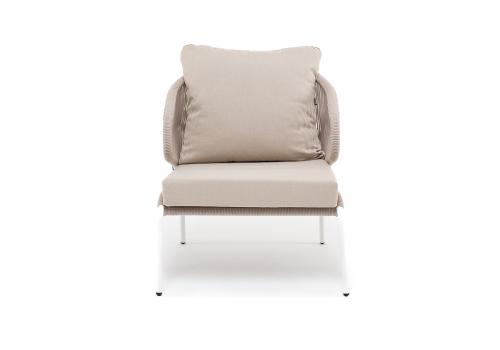  "Милан" кресло плетеное из роупа, каркас алюминий белый муар, роуп бежевый круглый, ткань бежевая 15052, фото 3 