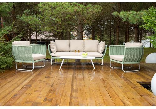  "Фиджи" лаунж-зона 5-местная плетеная из роупа (веревки), каркас алюминиевый светло-серый, роуп зеленый (4204), фото 2 