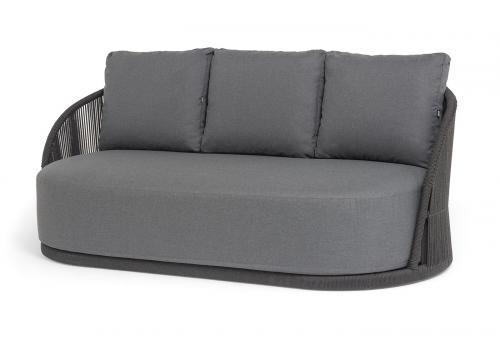  "Монтелла" диван 3-местный плетеный из роупа, каркас алюминий темно-серый (RAL7024) муар, роуп темно-серый круглый, ткань темно-серая 027, фото 1 