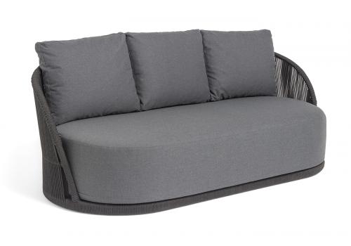  "Монтелла" диван 3-местный плетеный из роупа, каркас алюминий темно-серый (RAL7024) муар, роуп темно-серый круглый, ткань темно-серая 027, фото 2 