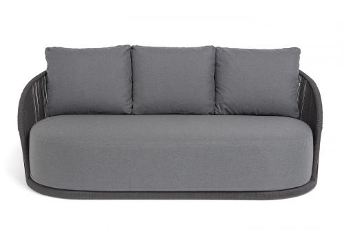  "Монтелла" диван 3-местный плетеный из роупа, каркас алюминий темно-серый (RAL7024) муар, роуп темно-серый круглый, ткань темно-серая 027, фото 3 