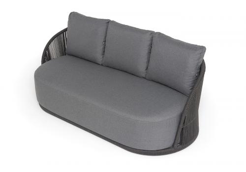  "Монтелла" диван 3-местный плетеный из роупа, каркас алюминий темно-серый (RAL7024) муар, роуп темно-серый круглый, ткань темно-серая 027, фото 4 