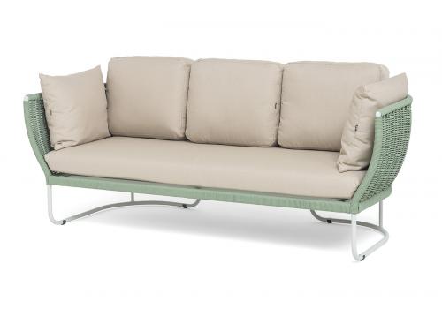  "Фиджи" диван 3-местный плетеный из роупа, каркас алюминий светло-серый (RAL7035) муар, роуп зеленый (4204) круглый tex, ткань Mossle бежевая, фото 1 