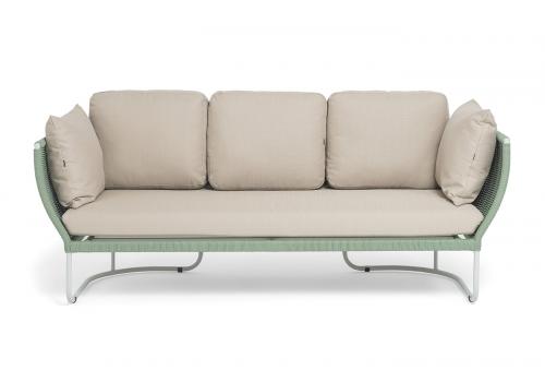  "Фиджи" диван 3-местный плетеный из роупа, каркас алюминий светло-серый (RAL7035) муар, роуп зеленый (4204) круглый tex, ткань Mossle бежевая, фото 3 