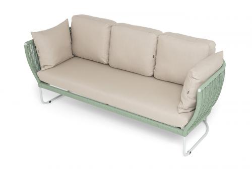  "Фиджи" диван 3-местный плетеный из роупа, каркас алюминий светло-серый (RAL7035) муар, роуп зеленый (4204) круглый tex, ткань Mossle бежевая, фото 4 