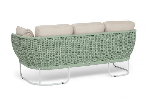  "Фиджи" диван 3-местный плетеный из роупа, каркас алюминий светло-серый (RAL7035) муар, роуп зеленый (4204) круглый tex, ткань Mossle бежевая, фото 5 