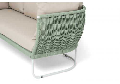  "Фиджи" диван 3-местный плетеный из роупа, каркас алюминий светло-серый (RAL7035) муар, роуп зеленый (4204) круглый tex, ткань Mossle бежевая, фото 6 