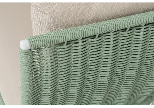  "Фиджи" диван 3-местный плетеный из роупа, каркас алюминий светло-серый (RAL7035) муар, роуп зеленый (4204) круглый tex, ткань Mossle бежевая, фото 7 