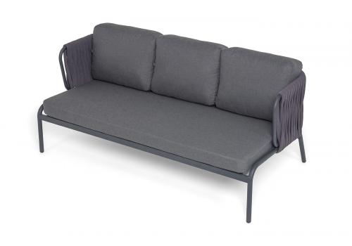  "Лугано" диван 3-местный плетеный из роупа, каркас алюминий темно-серый (RAL7024) муар, роуп темно-серый круглый, ткань темно-серая YB25-0027, фото 4 