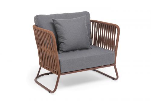  "Багамы" кресло плетеное из роупа, каркас алюминий коричневый (RAL8016) муар, роуп BZ23-ED31, ткань темно-серая 027, фото 2 